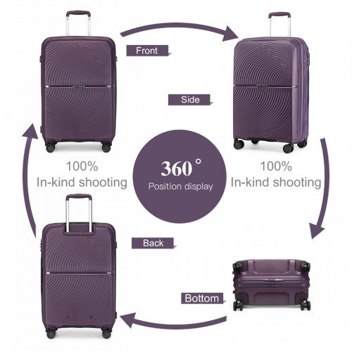 K2393L - British Traveller 4 Pcs Set Spinner Hard Shell PP Suitcase With TSA Lock And Vanity Case - Purple | Neil's Luggage Store