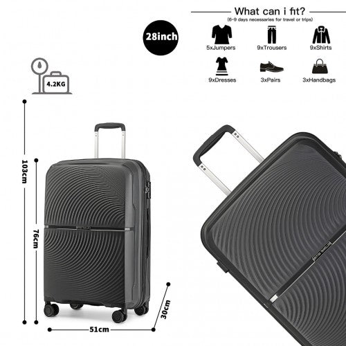 K2393L - British Traveller 28 Inch Spinner Hard Shell PP Suitcase With TSA Lock - Black | Neil's Luggage Store