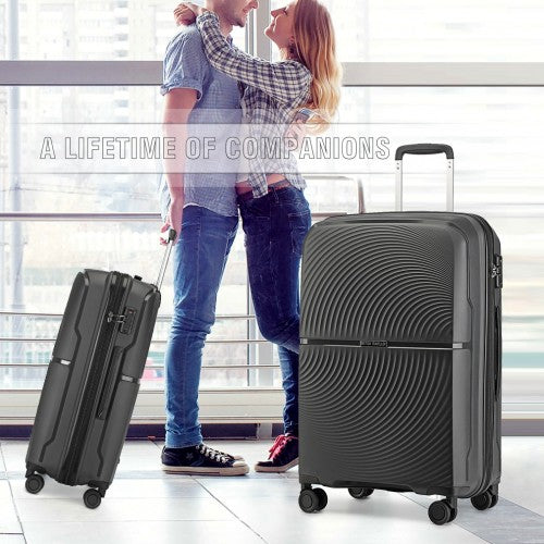 K2393L - British Traveller 28 Inch Spinner Hard Shell PP Suitcase With TSA Lock - Black | Neil's Luggage Store