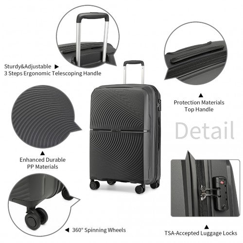 K2393L - British Traveller 28 Inch Spinner Hard Shell PP Suitcase With TSA Lock - Black | Neil's Luggage Store