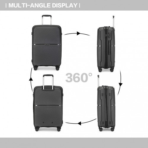 K2393L - British Traveller 28 Inch Spinner Hard Shell PP Suitcase With TSA Lock - Black | Neil's Luggage Store