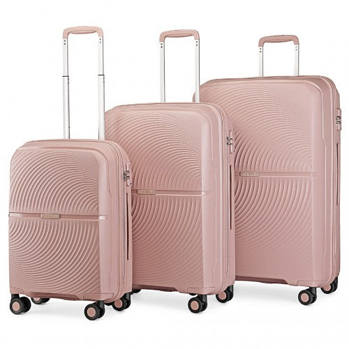 K2393L - British Traveller 3 Pcs Set Spinner Hard Shell PP Suitcase With TSA Lock - Nude | Neil's Luggage Store