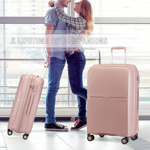 K2393L - British Traveller 3 Pcs Set Spinner Hard Shell PP Suitcase With TSA Lock - Nude | Neil's Luggage Store
