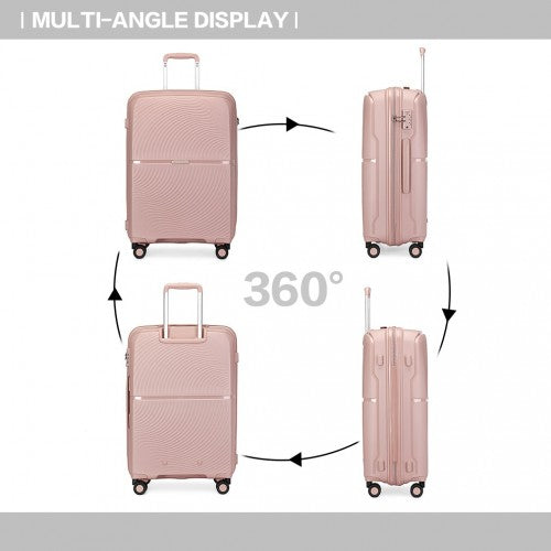 K2393L - British Traveller 3 Pcs Set Spinner Hard Shell PP Suitcase With TSA Lock - Nude | Neil's Luggage Store