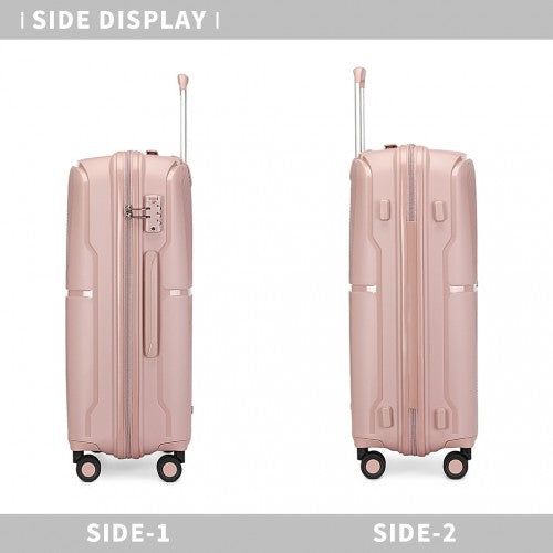 K2393L - British Traveller 3 Pcs Set Spinner Hard Shell PP Suitcase With TSA Lock - Nude | Neil's Luggage Store