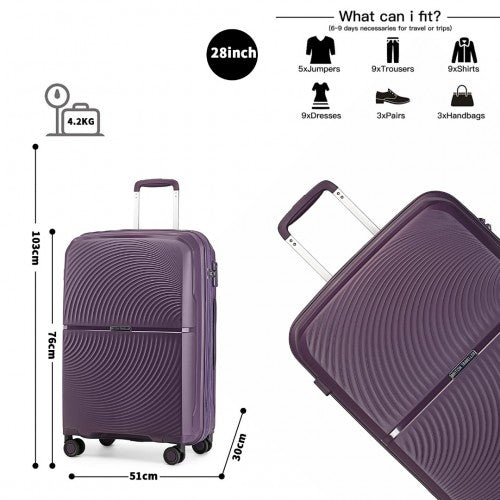 K2393L - British Traveller 28 Inch Spinner Hard Shell PP Suitcase With TSA Lock - Purple | Neil's Luggage Store
