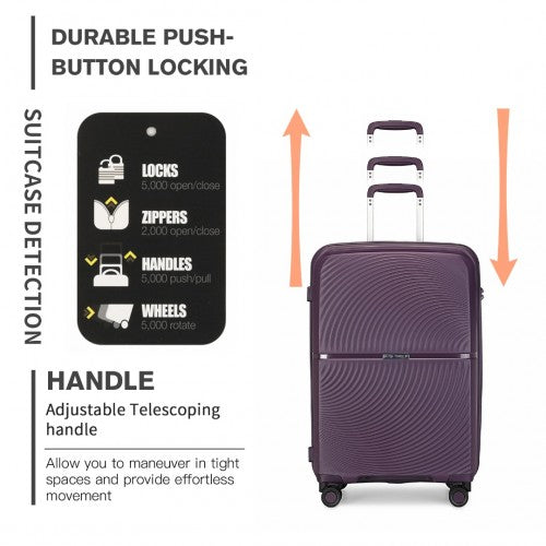 K2393L - British Traveller 20 Inch Spinner Hard Shell PP Suitcase With TSA Lock - Purple | Neil's Luggage Store