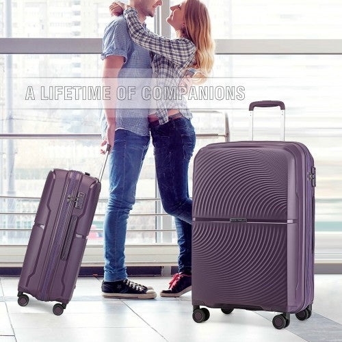 K2393L - British Traveller 20 Inch Spinner Hard Shell PP Suitcase With TSA Lock - Purple | Neil's Luggage Store