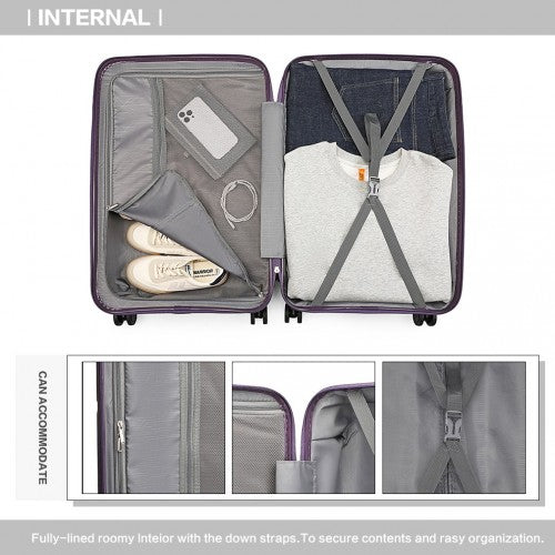 K2393L - British Traveller 20 Inch Spinner Hard Shell PP Suitcase With TSA Lock - Purple | Neil's Luggage Store