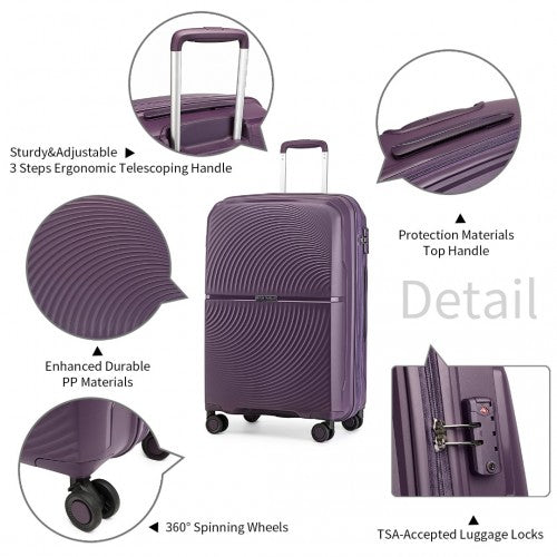 K2393L - British Traveller 20 Inch Spinner Hard Shell PP Suitcase With TSA Lock - Purple | Neil's Luggage Store