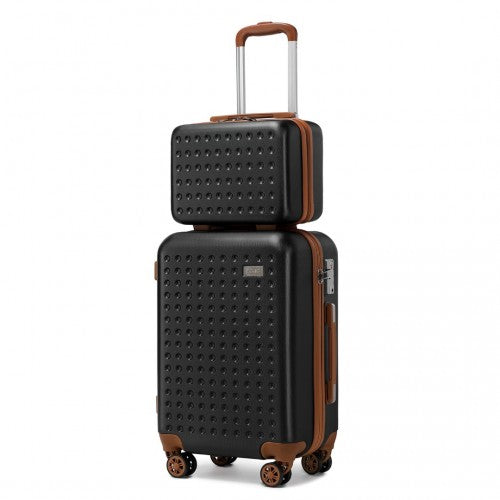 K2394L - Kono 13/20 Inch Flexible Hard Shell ABS Suitcase With TSA Lock And Vanity Case - Black | Neil's Luggage Store