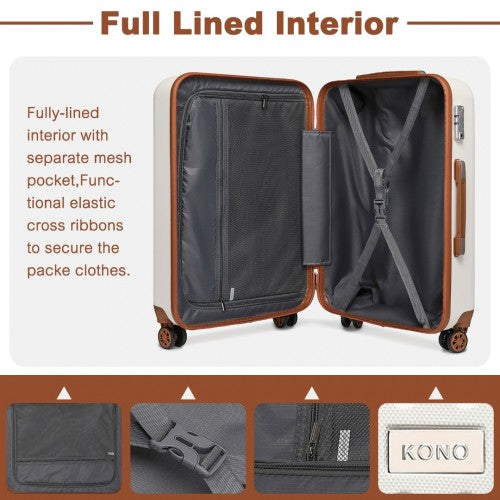 K2394L - Kono 20 Inch Cabin Size Flexible Hard Shell ABS Suitcase With TSA Lock - Cream | Neil's Luggage Store