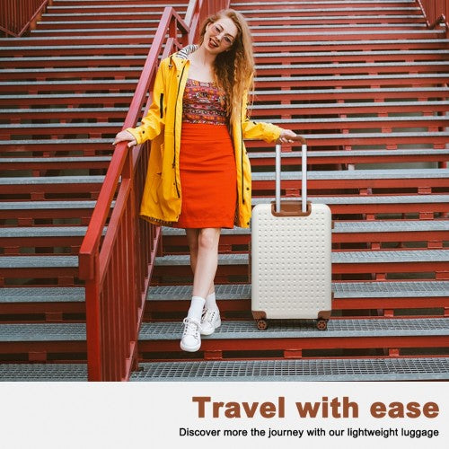 K2394L - Kono 20 Inch Cabin Size Flexible Hard Shell ABS Suitcase With TSA Lock - Cream | Neil's Luggage Store