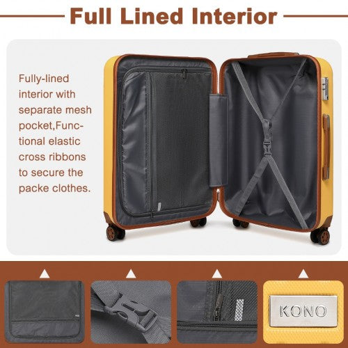 K2394L - Kono 24 Inch Flexible Hard Shell ABS Suitcase With TSA Lock - Yellow | Neil's Luggage Store