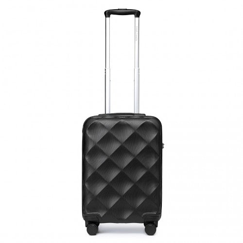 British Traveller 20 Inch Ultralight ABS & Polycarbonate Bumpy Diamond Cabin Suitcase with TSA Lock - Black