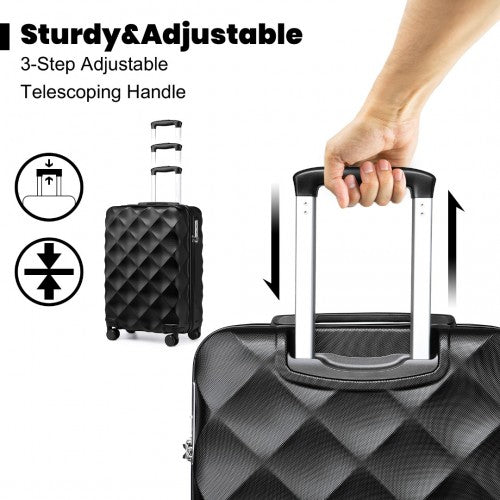 British Traveller 20 Inch Ultralight ABS & Polycarbonate Bumpy Diamond Cabin Suitcase with TSA Lock - Black