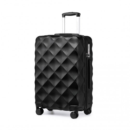 British Traveller 24 Inch Ultralight ABS & Polycarbonate Bumpy Diamond Suitcase with TSA Lock - Black