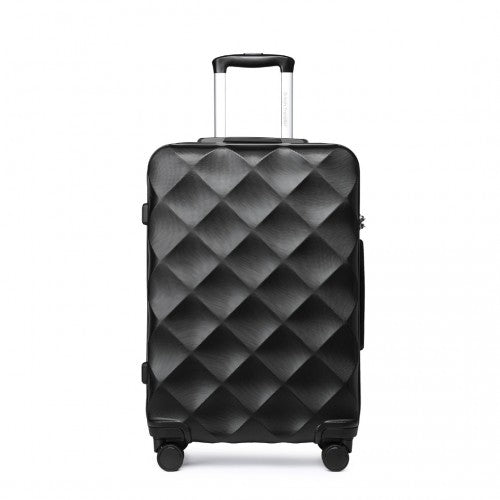 British Traveller 28 Inch Ultralight ABS & Polycarbonate Bumpy Diamond Suitcase with TSA Lock - Black