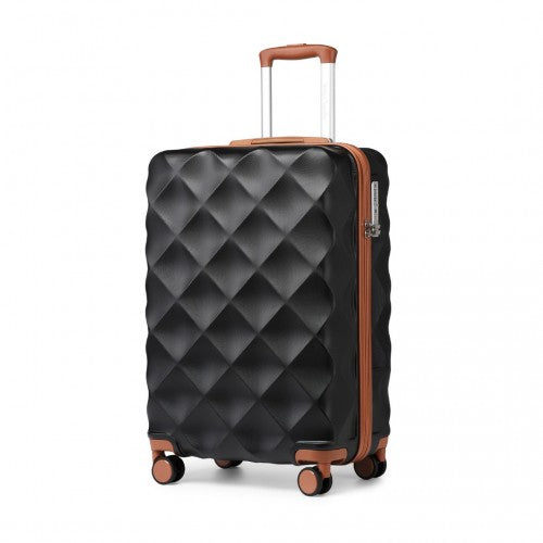 K2395L - British Traveller 20 Inch Ultralight ABS And Polycarbonate Bumpy Diamond Suitcase With TSA Lock - Black And Brown | Neil's Luggage Store