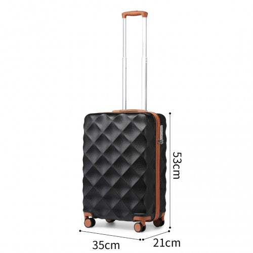 K2395L - British Traveller 20 Inch Ultralight ABS And Polycarbonate Bumpy Diamond Suitcase With TSA Lock - Black And Brown | Neil's Luggage Store