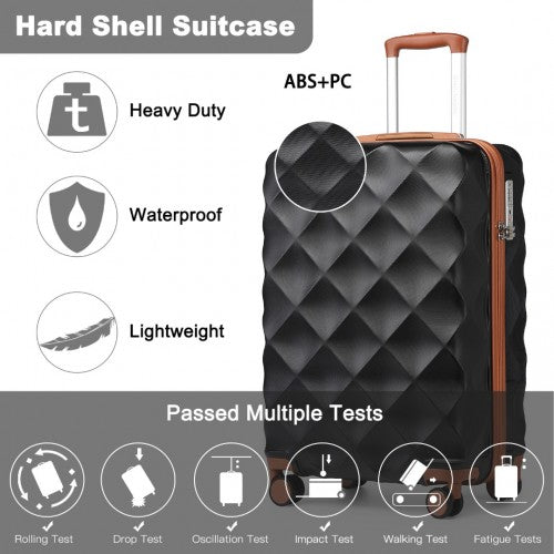 K2395L - British Traveller 20 Inch Ultralight ABS And Polycarbonate Bumpy Diamond Suitcase With TSA Lock - Black And Brown | Neil's Luggage Store