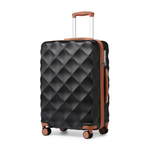 K2395L - British Traveller 24 Inch Ultralight ABS And Polycarbonate Bumpy Diamond Suitcase With TSA Lock - Black And Brown | Neil's Luggage Store
