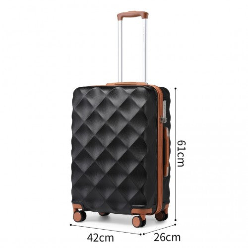 K2395L - British Traveller 24 Inch Ultralight ABS And Polycarbonate Bumpy Diamond Suitcase With TSA Lock - Black And Brown | Neil's Luggage Store