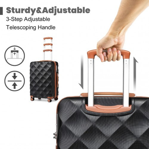 K2395L - British Traveller 28 Inch Ultralight ABS And Polycarbonate Bumpy Diamond Suitcase With TSA Lock - Black And Brown | Neil's Luggage Store