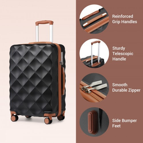 K2395L - British Traveller 32 Inch Extra-Large Diamond Texture ABS+PC Hard-Shell Spinner Suitcase with Telescopic Handle - Black and Brown