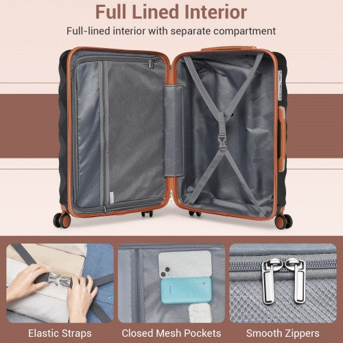 K2395L - British Traveller 32 Inch Extra-Large Diamond Texture ABS+PC Hard-Shell Spinner Suitcase with Telescopic Handle - Black and Brown