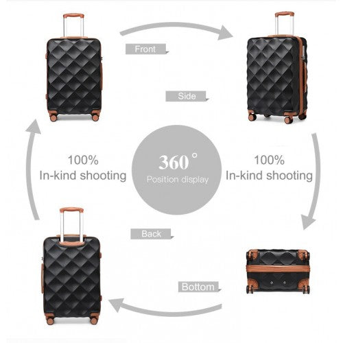 K2395L - British Traveller Ultralight ABS And Polycarbonate Bumpy Diamond 4 Pcs Luggage Set With TSA Lock - Black And Brown | Neil's Luggage Store