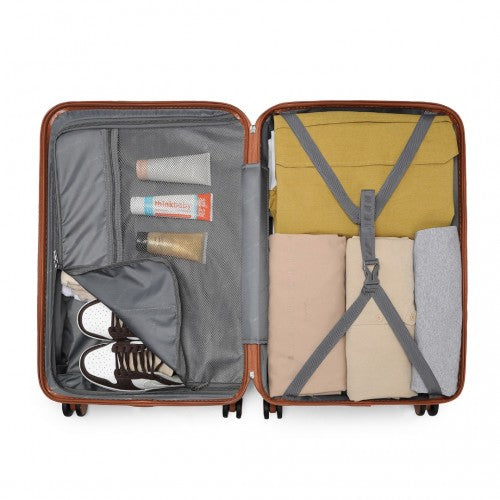 K2395L - British Traveller Ultralight ABS And Polycarbonate Bumpy Diamond 4 Pcs Luggage Set With TSA Lock - Black And Brown | Neil's Luggage Store