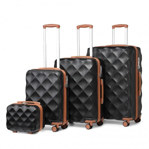 K2395L - British Traveller Ultralight ABS And Polycarbonate Bumpy Diamond 4 Pcs Luggage Set With TSA Lock - Black And Brown | Neil's Luggage Store