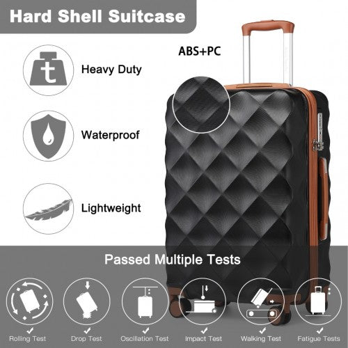K2395L - British Traveller Ultralight ABS And Polycarbonate Bumpy Diamond 4 Pcs Luggage Set With TSA Lock - Black And Brown | Neil's Luggage Store