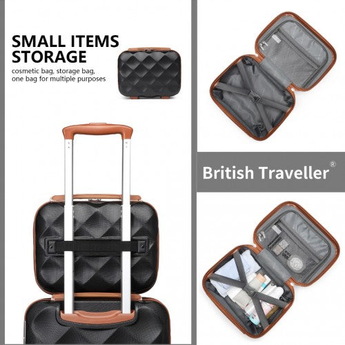 K2395L - British Traveller Ultralight ABS And Polycarbonate Bumpy Diamond 4 Pcs Luggage Set With TSA Lock - Black And Brown | Neil's Luggage Store