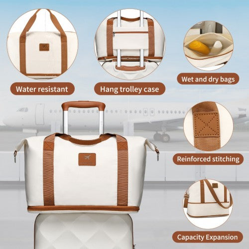 British Traveller 20 Inch Ultralight Suitcase Set with Vanity Case, Travel Tote & Cosmetic Pouch - Cream