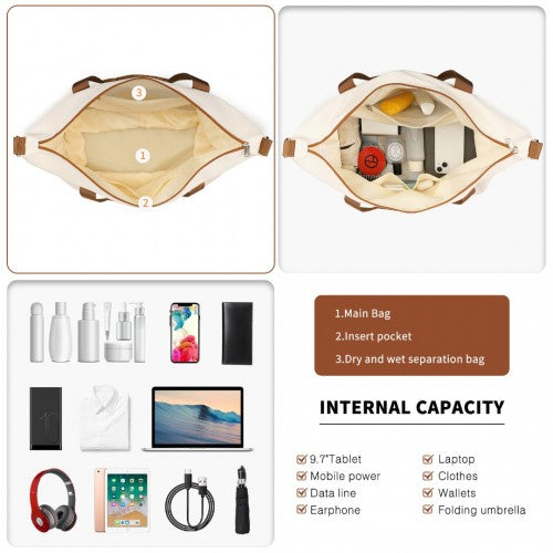 British Traveller 20 Inch Ultralight Suitcase Set with Vanity Case, Travel Tote & Cosmetic Pouch - Cream