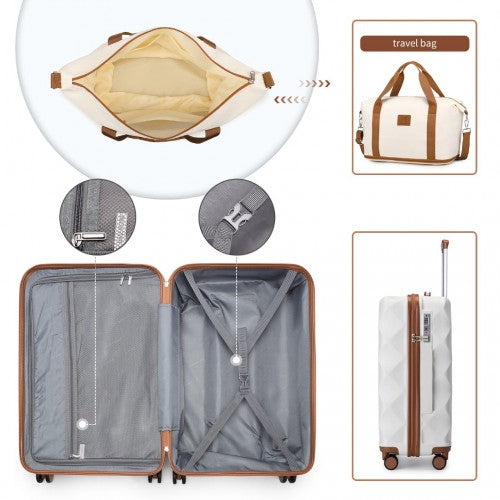 British Traveller 20 Inch Ultralight Suitcase Set with Vanity Case, Travel Tote & Cosmetic Pouch - Cream