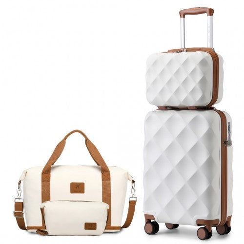 British Traveller 20 Inch Ultralight Suitcase Set with Vanity Case, Travel Tote & Cosmetic Pouch - Cream