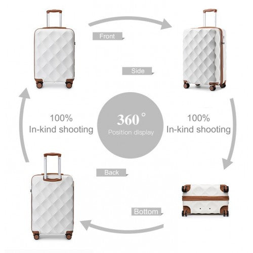 British Traveller 20 Inch Ultralight Suitcase Set with Vanity Case, Travel Tote & Cosmetic Pouch - Cream