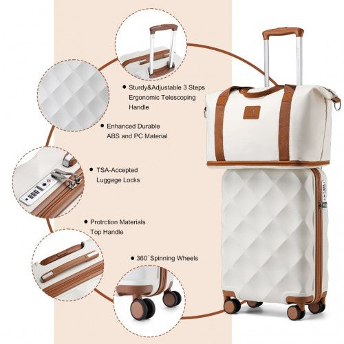 British Traveller 20 Inch Ultralight Suitcase Set with Vanity Case, Travel Tote & Cosmetic Pouch - Cream