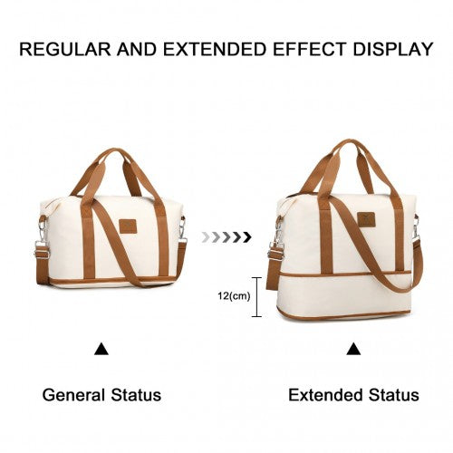 British Traveller 20 Inch Ultralight Suitcase Set with Vanity Case, Travel Tote & Cosmetic Pouch - Cream