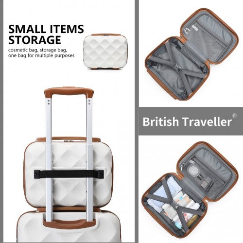 K2395L - British Traveller 13 Inch Ultralight ABS And Polycarbonate Vanity Case - Cream | Neil's Luggage Store