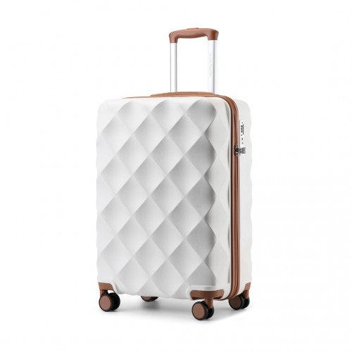 British Traveller 20 Inch Ultralight ABS & Polycarbonate Bumpy Diamond Cabin Suitcase with TSA Lock - Cream