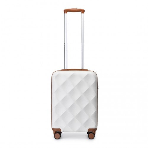 British Traveller 20 Inch Ultralight ABS & Polycarbonate Bumpy Diamond Cabin Suitcase with TSA Lock - Cream