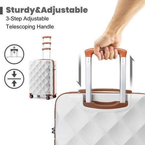 British Traveller 20 Inch Ultralight ABS & Polycarbonate Bumpy Diamond Cabin Suitcase with TSA Lock - Cream