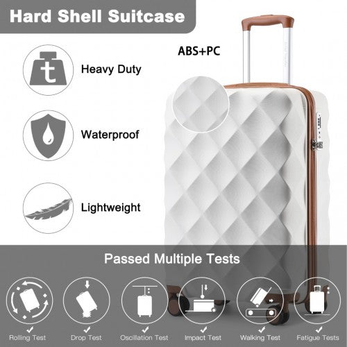 British Traveller 20 Inch Ultralight ABS & Polycarbonate Bumpy Diamond Cabin Suitcase with TSA Lock - Cream