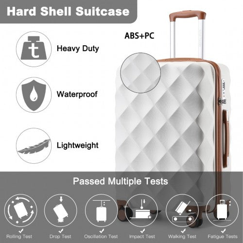 British Traveller 28 Inch Ultralight ABS & Polycarbonate Bumpy Diamond Suitcase with TSA Lock - Cream