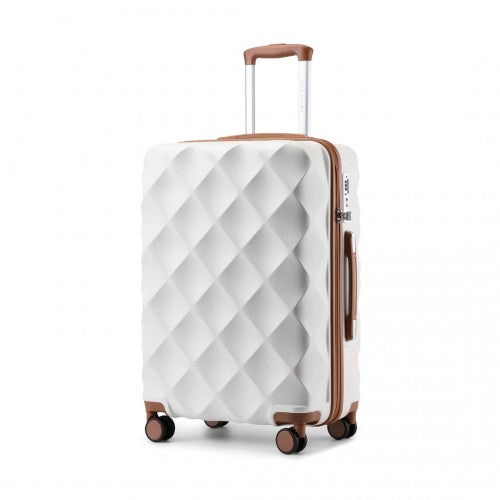 British Traveller 24 Inch Ultralight ABS & Polycarbonate Bumpy Diamond Suitcase with TSA Lock - Cream