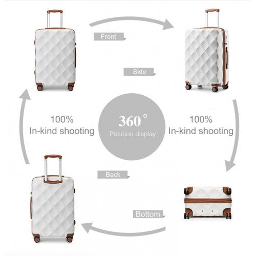 British Traveller 24 Inch Ultralight ABS & Polycarbonate Bumpy Diamond Suitcase with TSA Lock - Cream